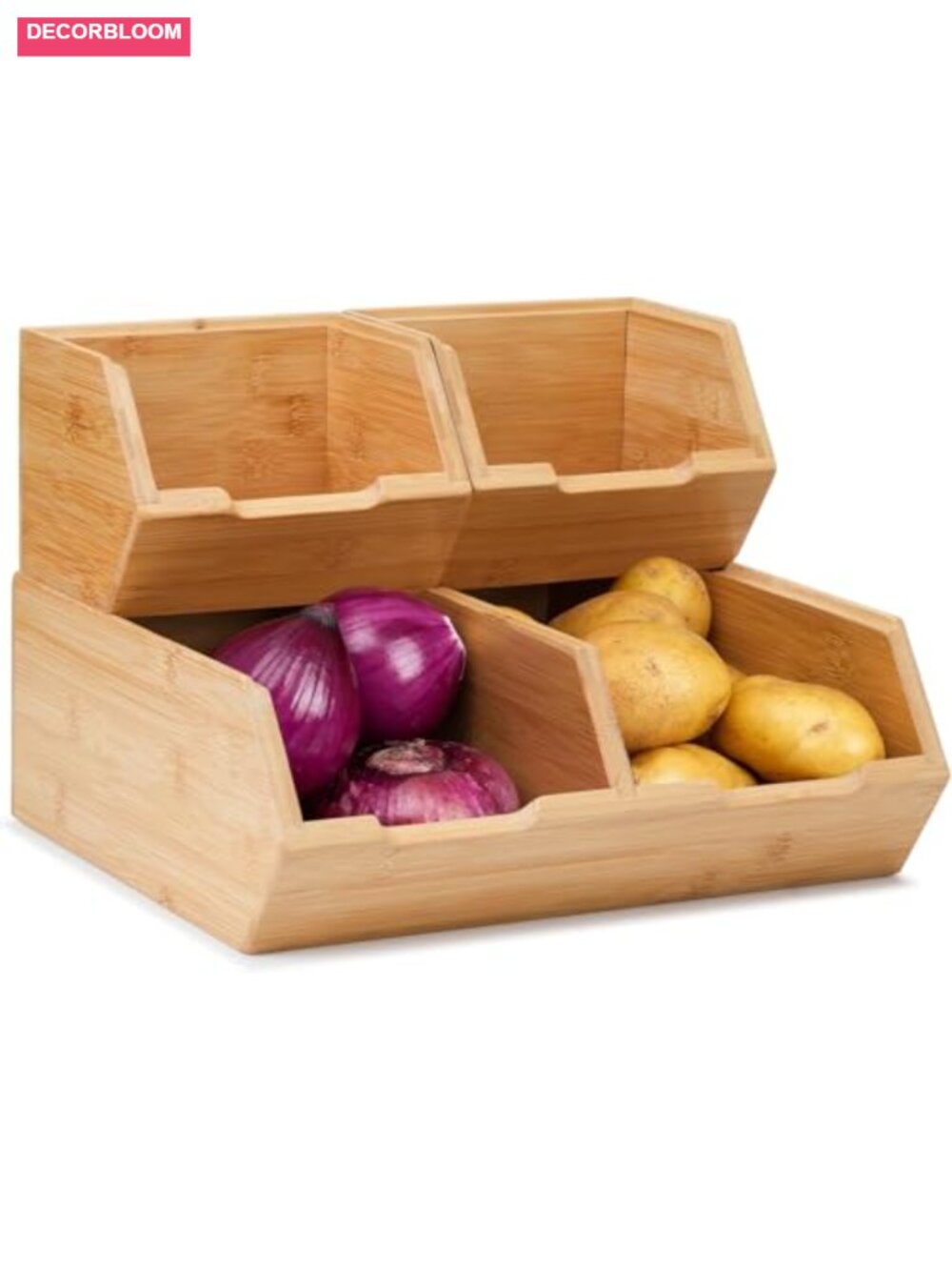 Bamboo Stackable Pantry Storage Bins Set of 3 Produce Organizer